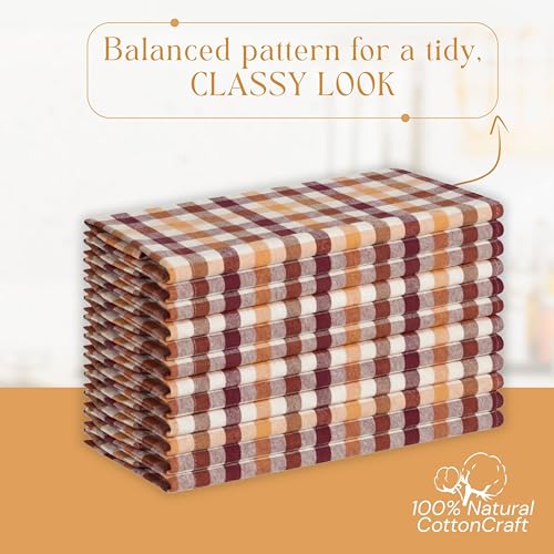 Image of Multicolor Check Kitchen Towels 12 Pack, 100% Cotton Tea Towels, 18 inchx26 inch Quick Dry Dish Cloths for Drying Dishes, Reusable, Absorbent - Burgundy Wine, Brown, Mustard Yellow, Natural
