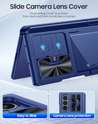 Image of for Samsung Galaxy Z Fold 7 Case with Card Holder RFID Blocking, Built in Slide Lens Cover & Hinge Protection & Kickstand & Screen Protector, Shockproof Wallet Case for Z Fold 7 (Sapphire Blue)