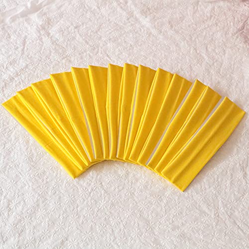 Sport Yoga Headbands Pack of 14 Fashion Soft Elastic Polyester Sweatband Yoga Stretchy Headband for Women Man Girl (Yellow)