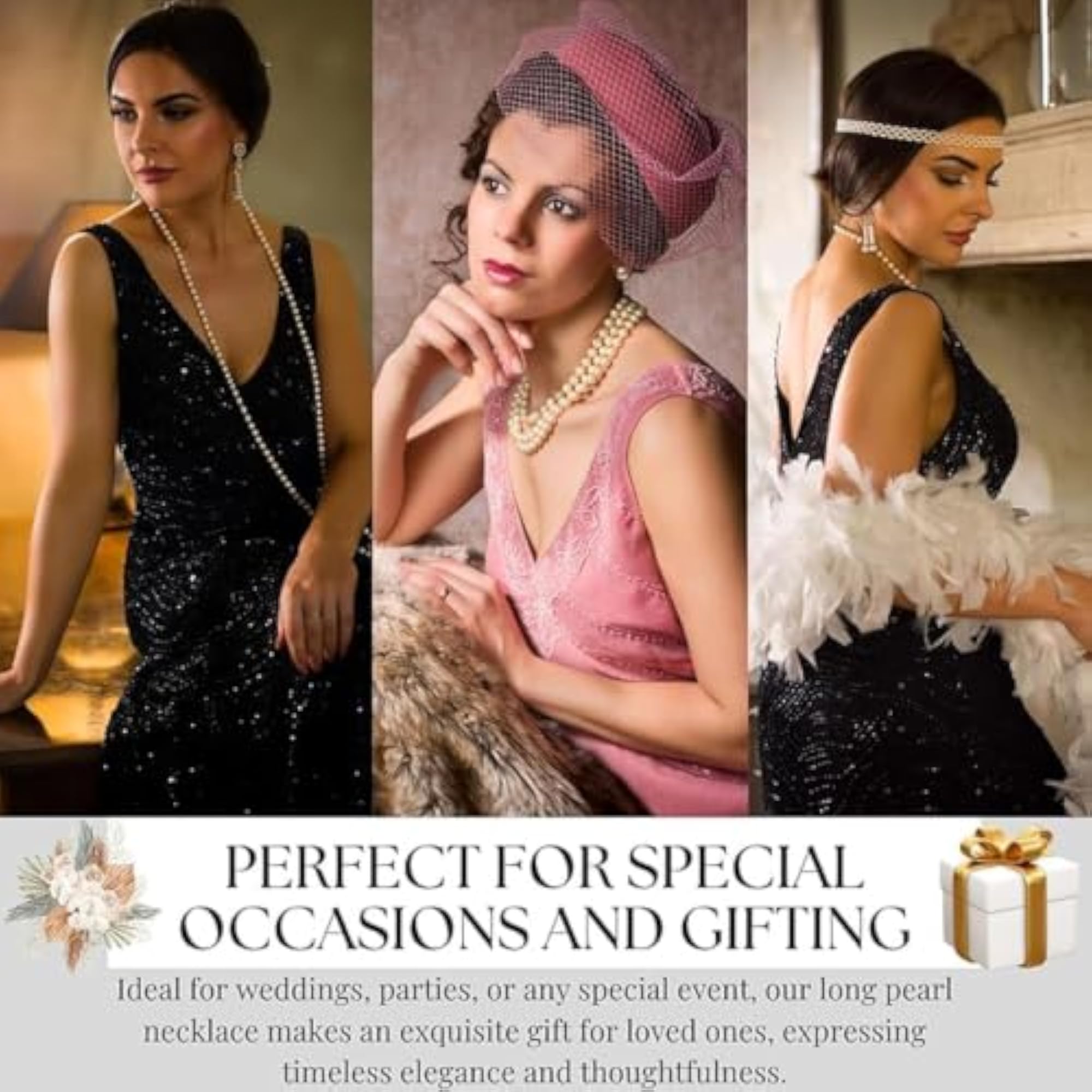 Women's Elegant Long Layered Pearl Necklace, Stylish Fashion Accessory