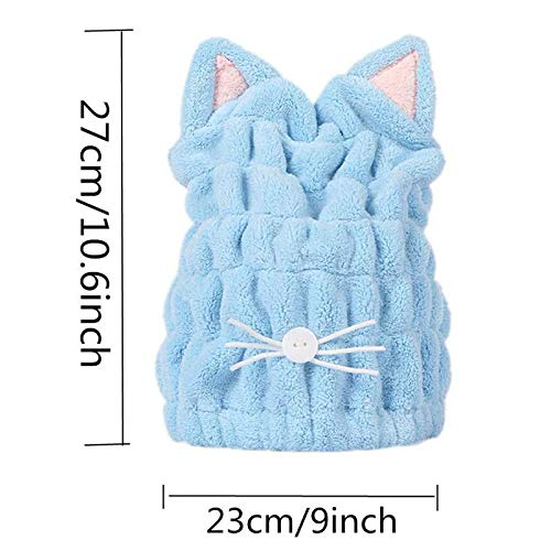 SUNTRADE Hair Drying Towels, Cute Bath Towel Wrap, Quick Drying Bath Cap for Women & Girls,Set of 2, Blue, Pink, 10.6 x 9 inch - Image 2
