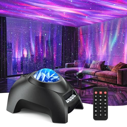 Northern Galaxy Light Aurora Projector Star Projector with 33 Light Effects Starry Nebula LED Lamp for Bedroom with Remote Control White Noise Kids/Adults Room Decor Bluetooth Speaker for Parties