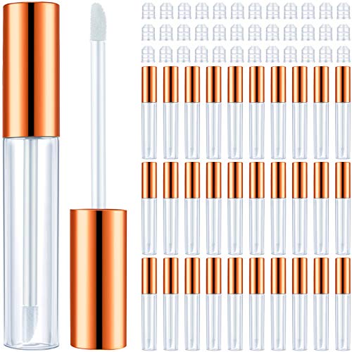 50 Pieces Empty Lip Gloss Containers Lip Gloss Tubes, Refillable Lip Balm Bottles Plastic Lipstick Tubes with Rubber Inserts Cosmetic Tools for Women DIY Makeup, 10 ml (Rose gold)