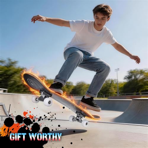 Image of Pro Complete Skateboards for Beginners Girls Boys Kids Youths Teens Adults 31 inchx8 inch Skate Boards 7 Layers Canadian Maple Double Kick Deck Concave Longboard