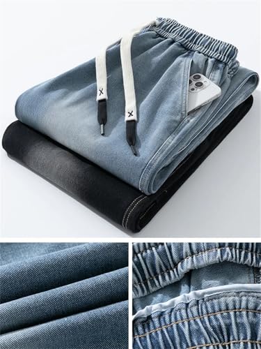 Men's Jeans String Banding Wide Leg Straight Denim Pants Washed Cotton Casual Baggy Jean Trousers4