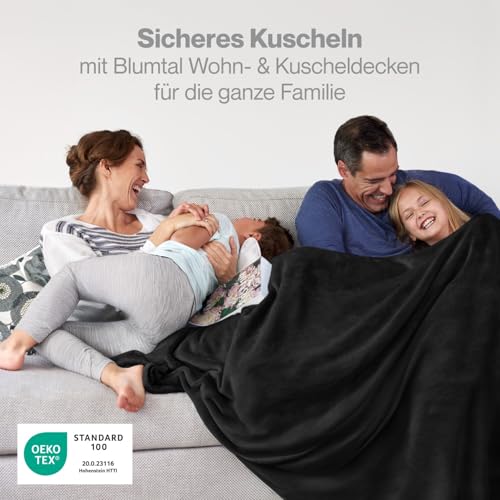 Blumtal Kuscheldecke flauschig - Oeko-TEX zertifizierte Fleecedecke 130x150 cm - Wohndecke 130x150 cm - Schwarze Decke - Wohn- & Kuscheldecke - Wohndecke Kuscheldecke - Fleecedecke Schwarz