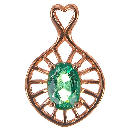 Collar con Colgante de Oro Rosa de 18 Quilates para Mujer con Esmeralda de Talla Ovalada en Forma de lágrima