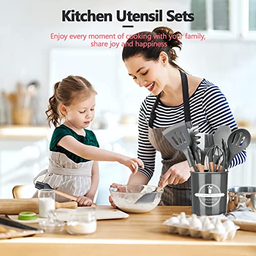 Utensilios-Cocina-de-Silicona-Comfook-Set-de-12-Juego-de-utensilios-de-cocina-de-silicona-Antiadherente-con-Mango-de-Madera-para-Utensiliosresistente-al-calorsin-BPA-antiaranazosgris-claro