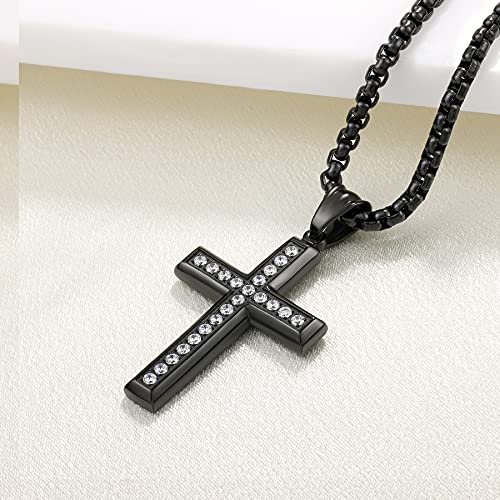Yl Cross Necklace For Women Stainless Steel Crucifix Men Pendant 24'' Rolo Chain Black Gold Cubic Zirconia Jewelry #TOP2
