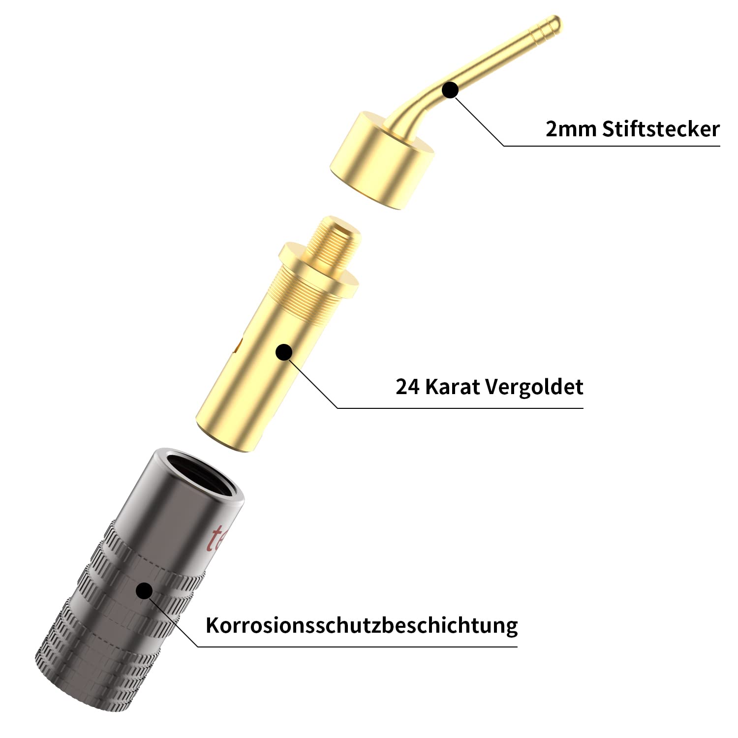 Tertullus 8 connettori a banana 2 mm per cavi 4 mm chiusura a doppia vite 8-20 AWG spinotto banana