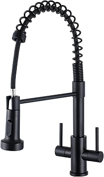 Spring Kitchen Sink Mixer Tap Dual Lever Stainless Steel 360  Swivel Spout Kitchen Tap with Pull Out Sprayer 1 Hole Matt Black