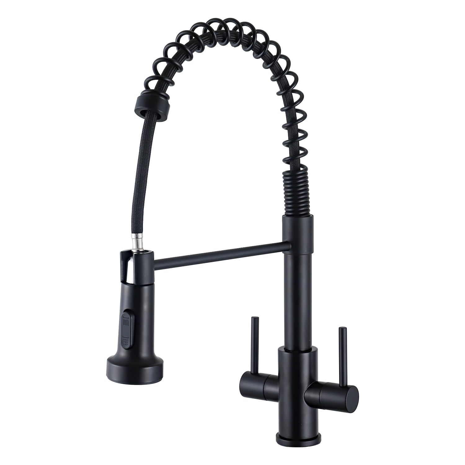 Eovem Spring Kitchen Sink Mixer Tap Dual Lever Stainless Steel 360Β° Swivel Spout Kitchen Tap with Pull Out Sprayer 1 Hole Matt Black