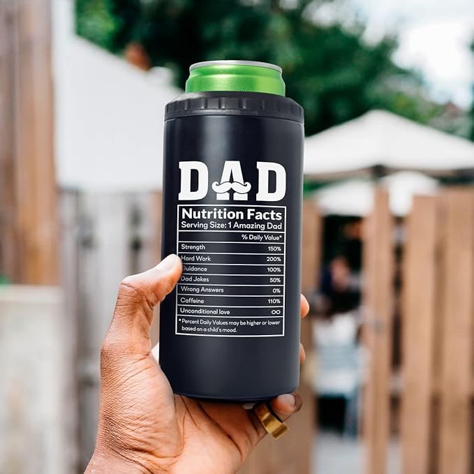 Image of SANDJEST 4-in-1 Dad Tumbler Gifts for Dad from Daughter Son - 12oz Dad Nutrition Facts Can Cooler Tumblers Cup - Stainless Steel Insulated Cans Coozie Christmas, Birthday, Father's Day Gift for Daddy