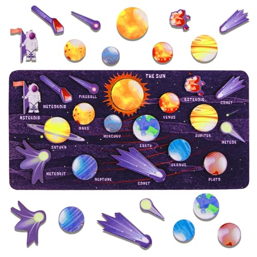LAPONO Rompecabezas del Sistema Solar Puzzle Space Planet para Niños Juguetes Educativos de Madera...