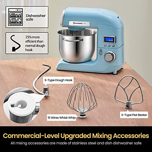 Küchenmaschine, HAUSWIRT Knetmaschine Rührmaschine mit LCD-Timer 1800W, Teigmaschine mit 8 Geschwindigkeiten, 5,5 L… – Bild 4