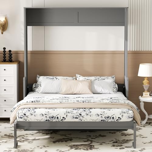 Queen Size Murphy Bed with Integrated Desk, Built-in LED Lights