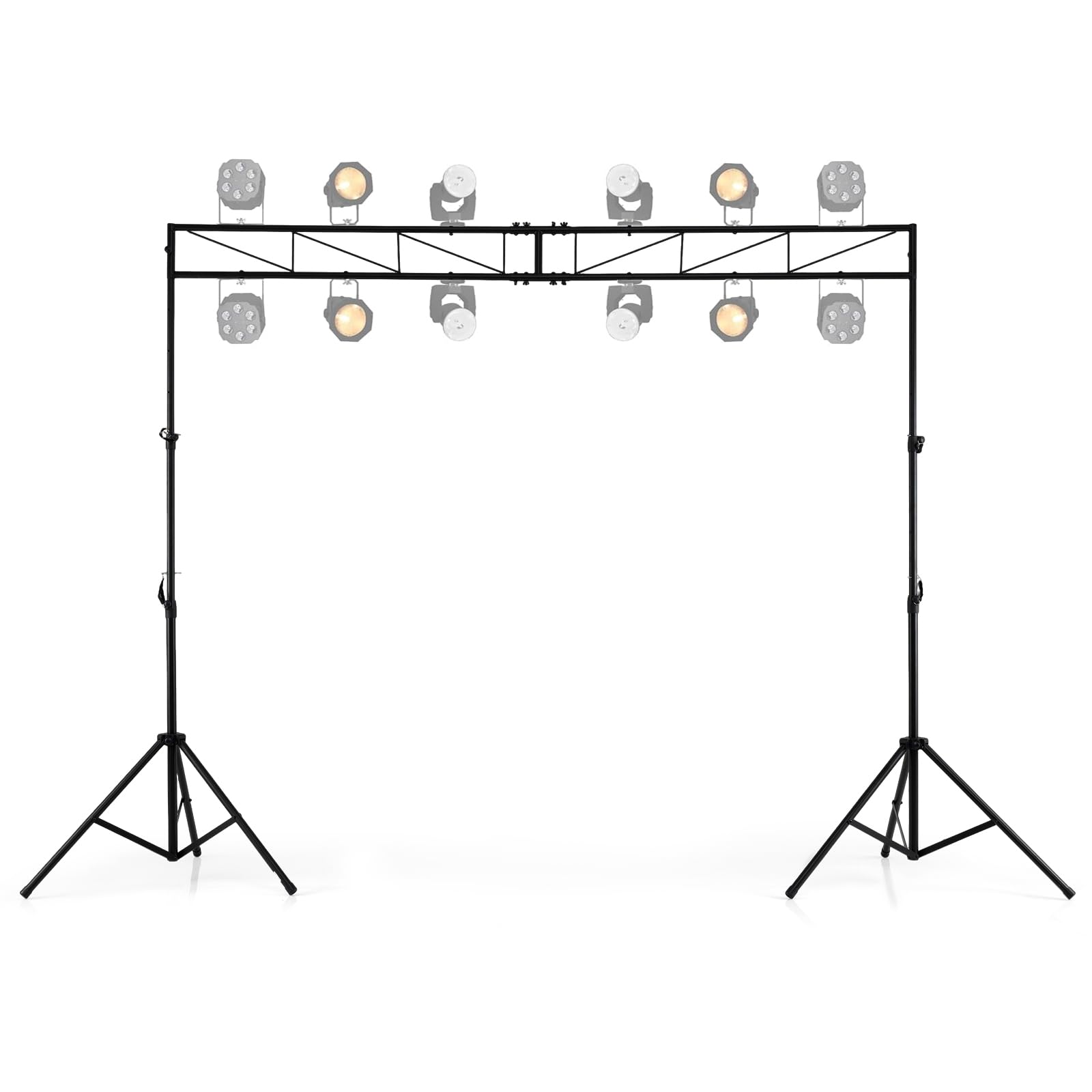 HOMASIS Stativo Luci DJ, Supporto Pieghevole Illuminazione Metallo con 12 Punti di Fissaggio, Traversa e Piedini Antiscivolo, Altezza Regolabile 140-265 cm, per Discoteca, Palco, Feste e Matrimoni