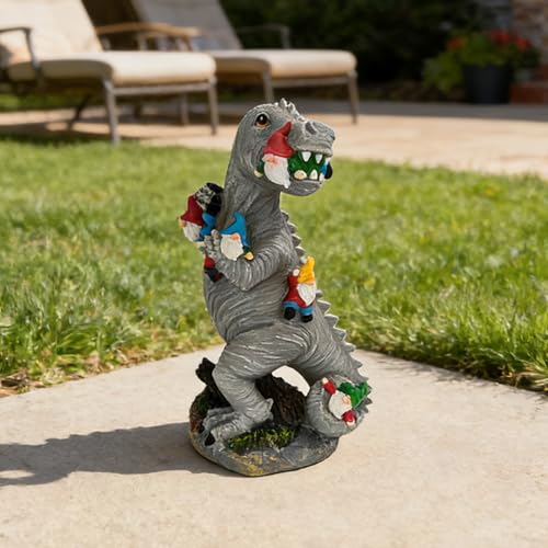 SAMPU Craft Outdoor Dinosaur Gnome Statue 14 Yard Lawn Patio Decorative Ornament Novelty Gardening Gift for Housewarming Birthday for Women & Family