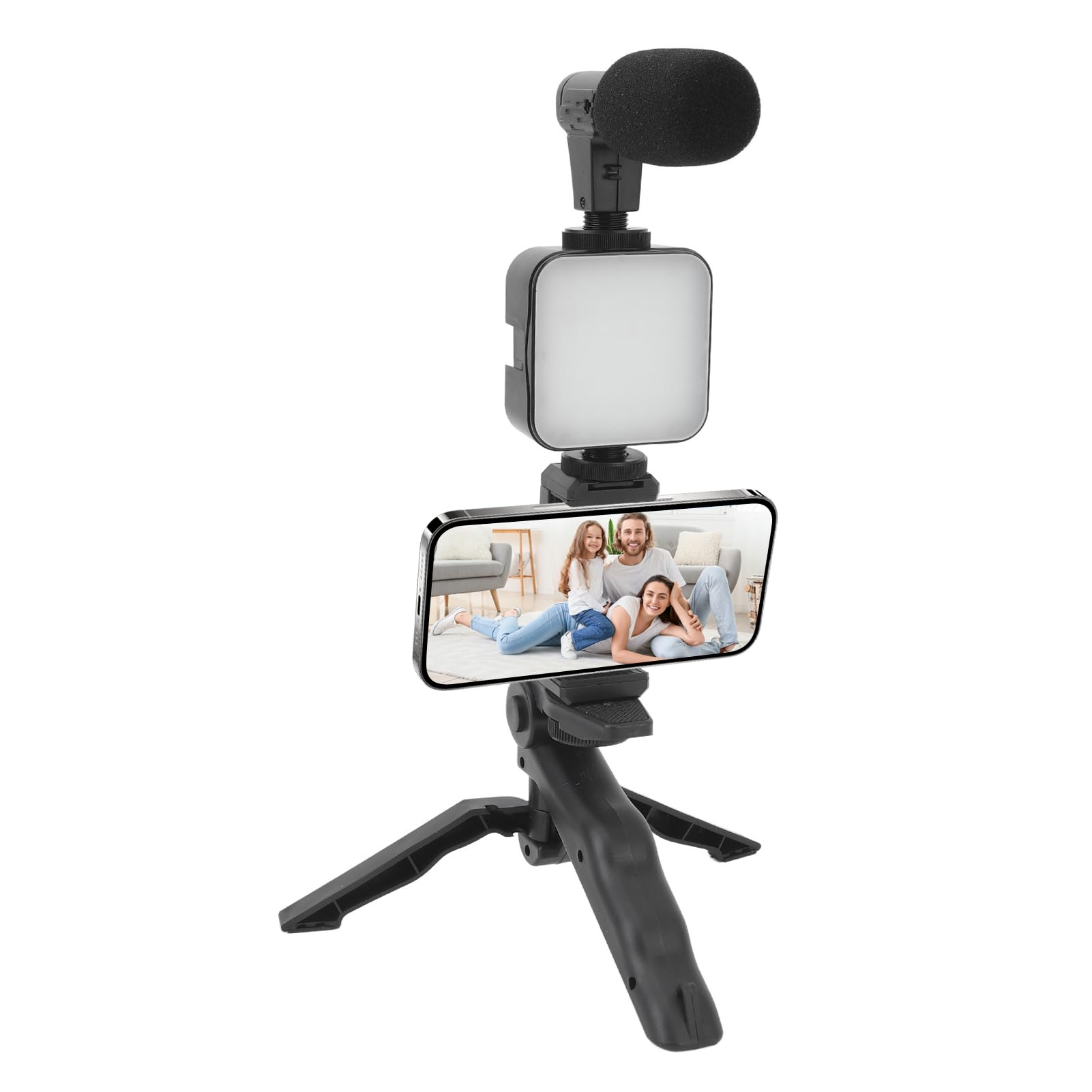 Zestaw do Vlogowania na Smartfonie, Zestaw Wideo z kamerą w Smartfonie, Zestaw do Vlogowania z Mikrofonem Wideo, Zestaw Wideo ze światłem LED, Mikrofon, Uchwyt na Telefon,
