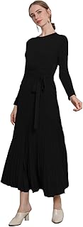 RanRui Womens Long Sweater Pleated Knitted Fit and Flare Long Sleeve Winter Dress
