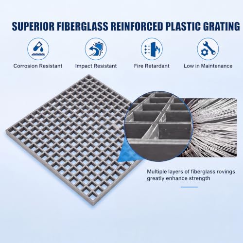 Image of Cinnvoice 1 Pcs FRP Molded Grating Panel, 2ft X 2ft X 1.5in, Grey