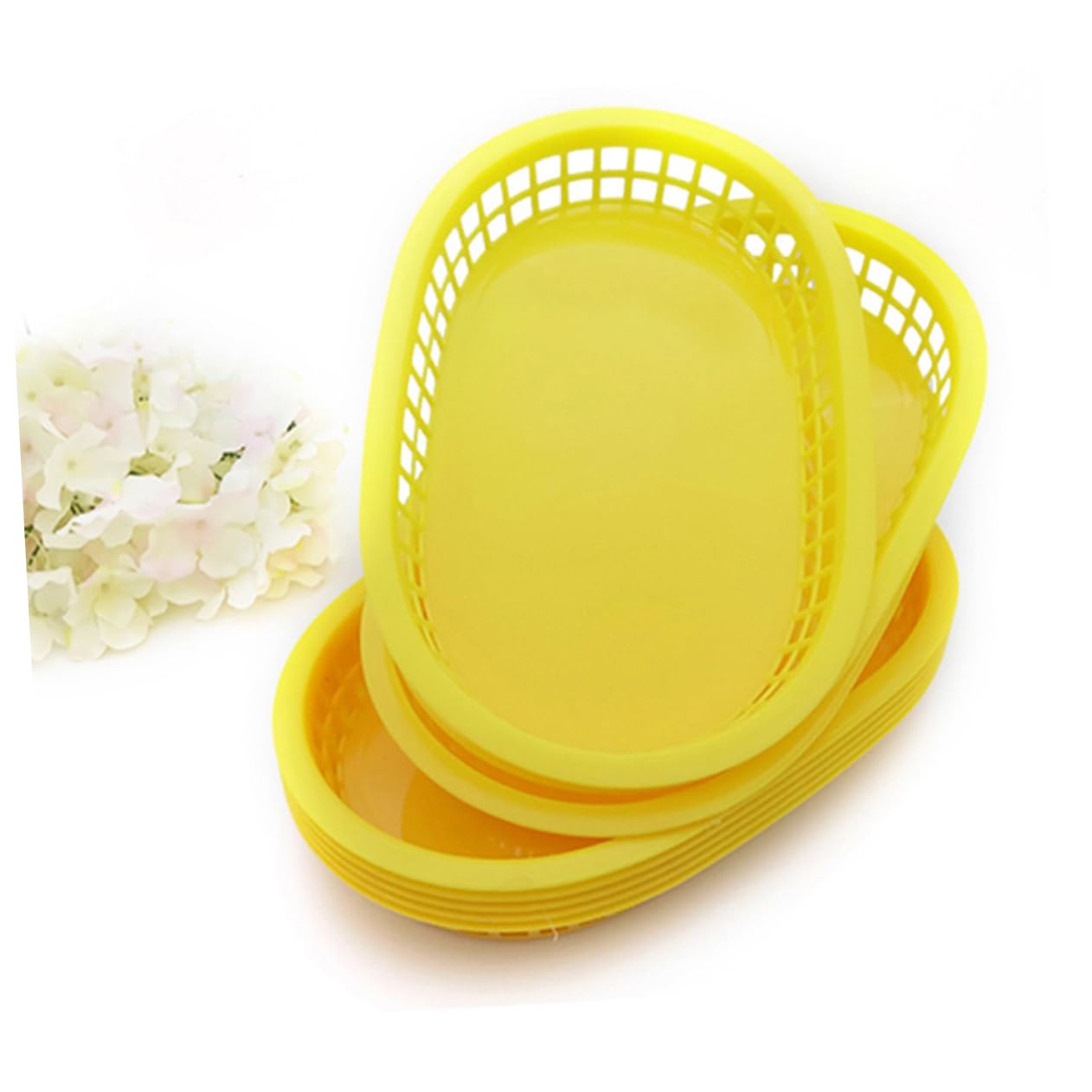 SHOWERORO Panier Alimentaire Ovale Réutilisable 12 Pièces Plastique Jaune Léger Pratique Pour Restauration Rapide Snacks Frites Fruits Buffet Ktv Corbeille Multifonctionnelle