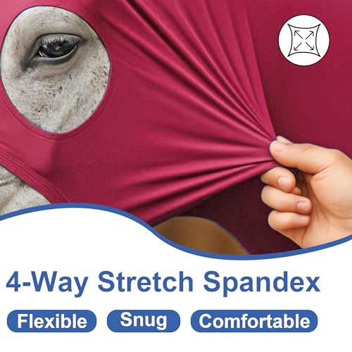 Image of Horse Slinky Hood with Zipper, Stretch Spandex Sleazy Hood for Mane Protection, Breathable Horse Neck Cover for Show Prep, Braids Saver, Sleek Grooming Under Blanket Use WineRed Small