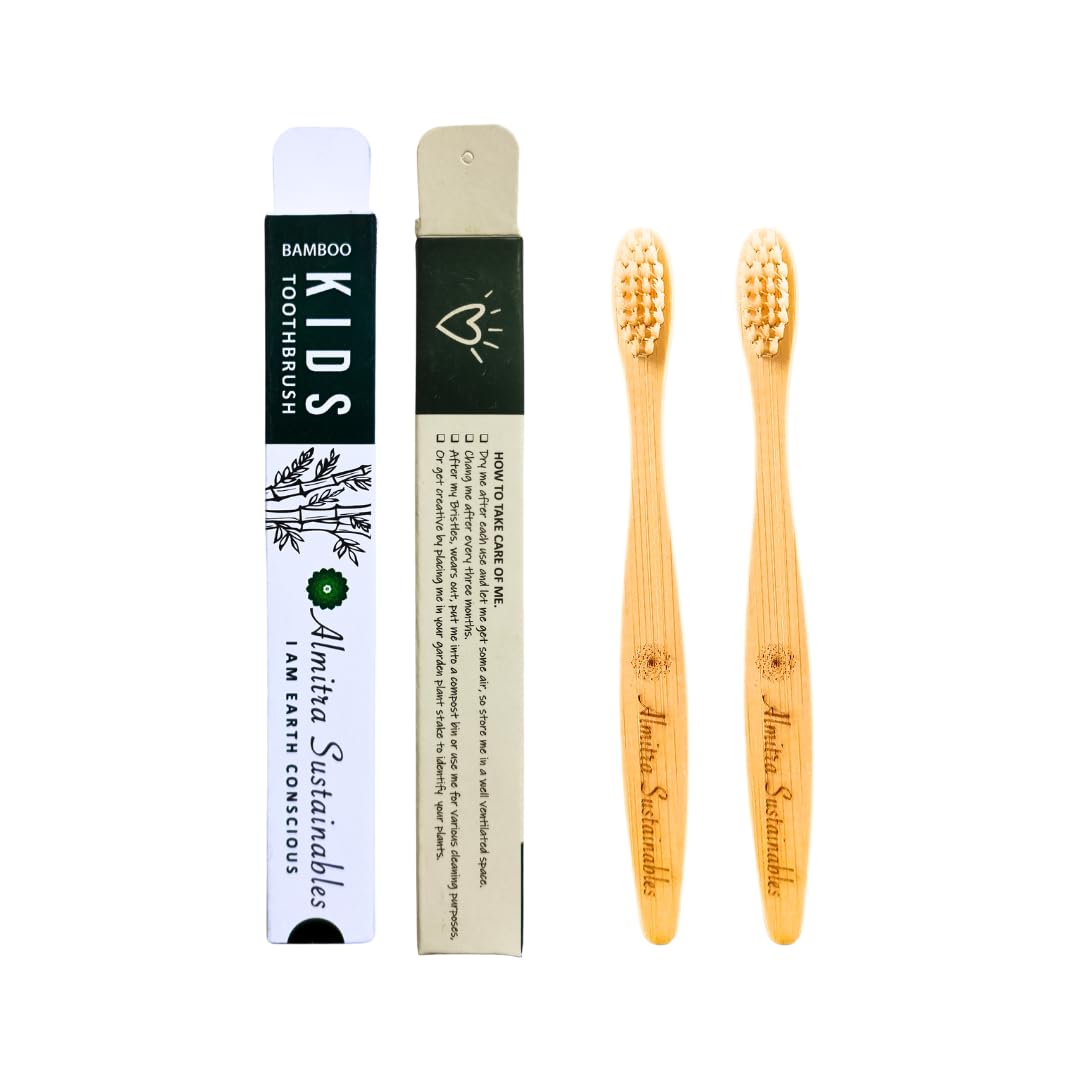 Kids Bamboo Toothbrush with Natural Bristles. BPA Free, Anti-bacterial Compostable, Eco-friendly, Plant-based. Pack Of 2-image-47