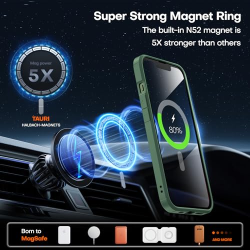 Image of TAURI for iPhone 13 Case, Compatible with MagSafe, Green