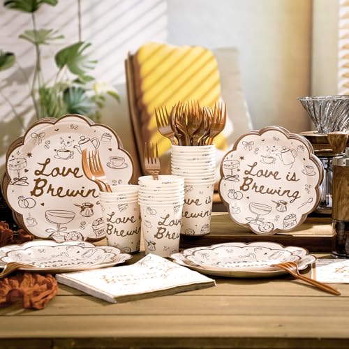 Zubebe 175 Pcs Love Is Brewing Bridal Shower Decorations Plates Napkins Cup by Zubebe - Used condition - Image 3
