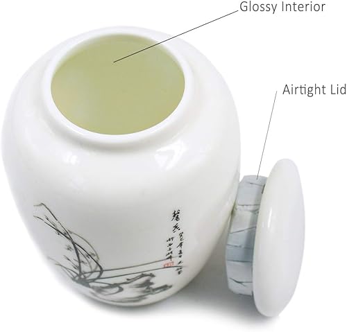 Miniatura 2 de Dahlia Bote de té de porcelana blanca para té suelto, hermético Jingdezhen Tea Caddy, orquídea 260 ML