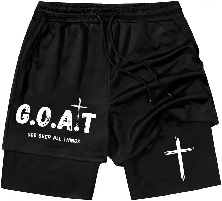 Mens Graphic God Over All Things Shorts Christian Jesus Cross Track Shorts