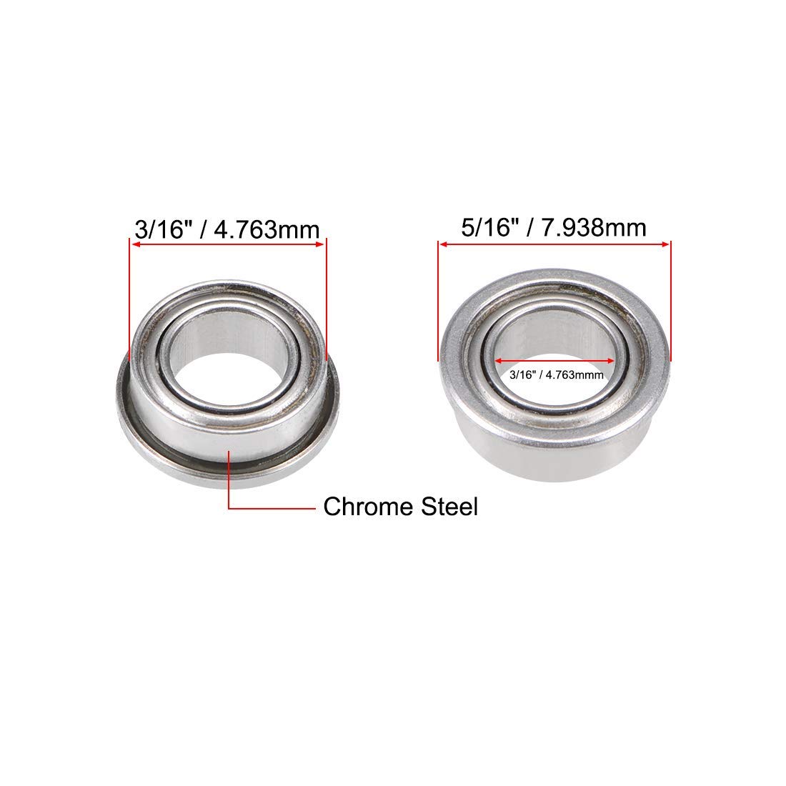 QUARKZMAN FR156ZZ Roulement à Billes Bride – 3/16 X 5/16 X 1/8 Pouces, Double Blindé, Acier Chromé, Lot De 4