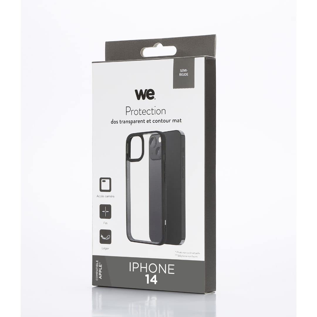 WE Custodia protettiva in gomma per Apple iPhone 14: retro trasparente, contorno opaco nero, anti-urti, antiscivolo, semi-rigido, aspetto del telefono conservato