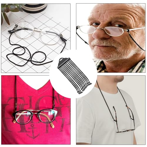 PlandleLee 12 Stücke Brillenband, Glasses Chain, Brillenkette Nylon Brillenband Verstellbar Brillenbänder Brillenkette Schwarz mit Karabiner, Sonnenbrillen und Lesebrillen Kette, Sportbrillenband
