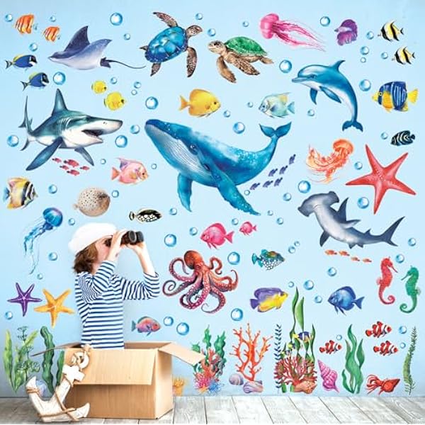 DECOWALL DS12-8078 pod wodą naklejka ścienna tatuaż ścienny ryby ocean ryby wodorosty naklejka ścienna łatwa do zdjęcia dla dzieci pokój dziecięcy pokój niemowląt sypialnia salon łazienka dekoracja
