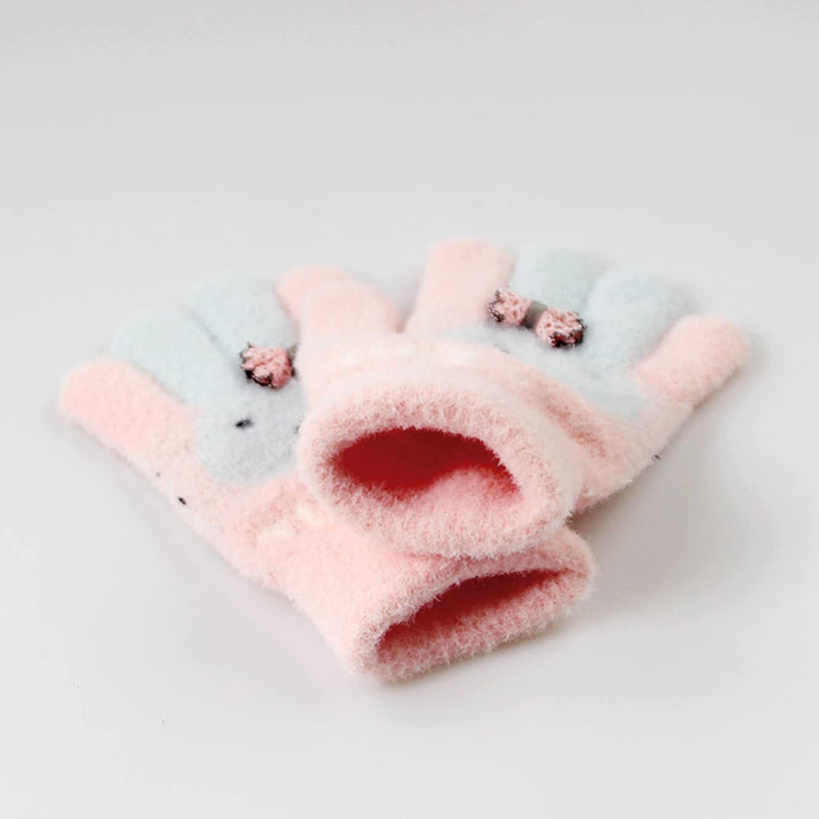 Guanti Senza Dita Per Bambini A Tema Coniglio - In Lana, Colore Rosa, Per Età 6-12 Anni - Foto 6