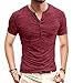 KUYIGO Men's Henley Shirts Short Sleeve Mens Casual Stylish Summer T-Shirt Tomato Red Small
