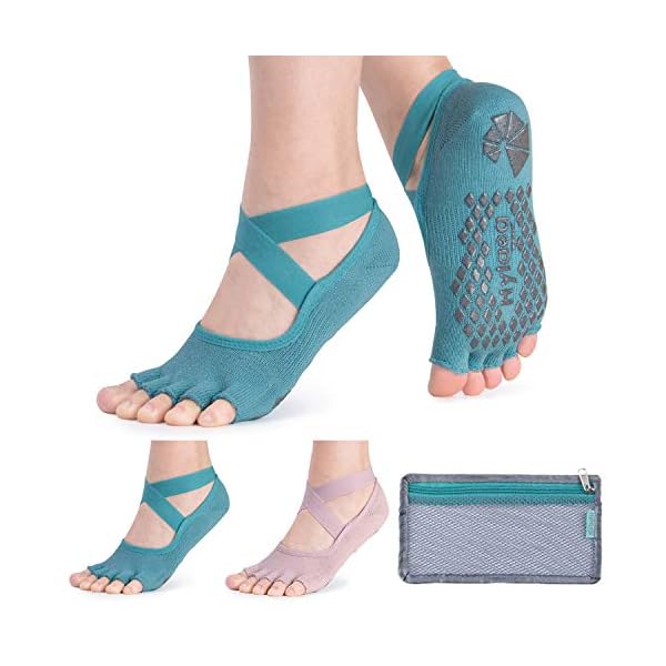 Hylaea Yoga Socks for Women with Grip & Non Slip Toeless Half Toe Socks for Pilates Ballet Barre Dance Kickboxing