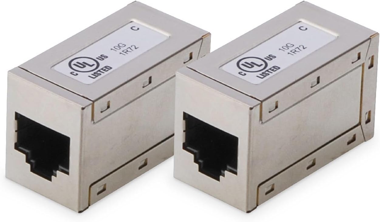DIGITUS AT-AG 8/8 C6S RJ45 Cat 6 Coupler, 10 Pieces, LAN Cable Extension, Cat6 Network Cable Connector, PoE Compatible, Modular Coupler, for Switch, DSL, Modem, Router, PC, Silver