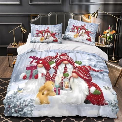 Parure de lit gnomes de Noël microfibre 135x200 pour enfant