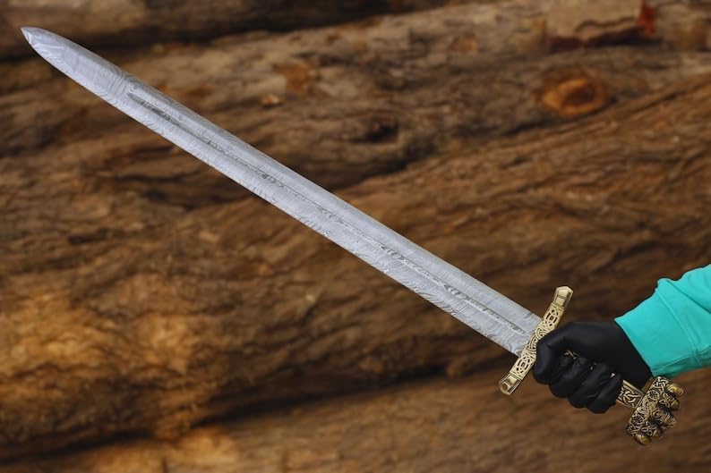 Handmade Castle Keep Viking Sword, Medieval, Norse Sword with Ornate Wooden Scabbard with Stag Horn and Gold-Tone Detailing