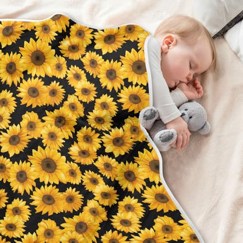 Image of Nursery Bed Blankets for Baby Boy and Girl Soft Crib Receiving Blanket for Toddler and Infant 30X40in Sunflowers