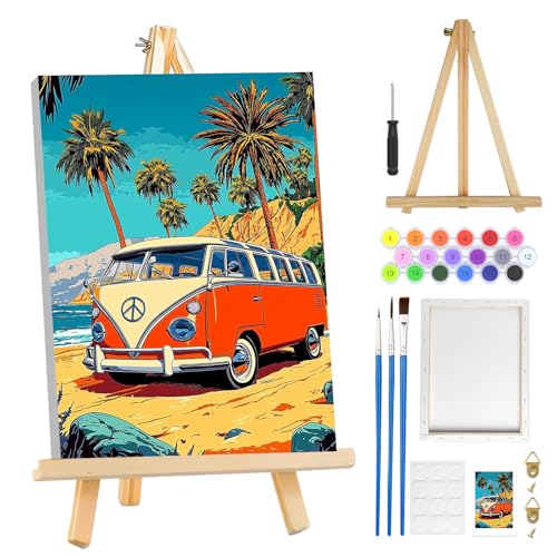 MOGTAA Bus Malen Nach Zahlen Erwachsene mit Rahmen, Strand Landschaft Malen Nach Zahlen Mit Holzstaffelei, DIY Ölgemälde Leinwand Set Acrylic Malerei Bilder für Home Dekor, 20x30cm MOGTAA Bus Malen Nach Zahlen Erwachsene mit Rahmen, Strand Landschaft Malen Nach Zahlen Mit Holzstaffelei, DIY Ölgemälde Leinwand Set Acrylic Malerei Bilder für Home Dekor, 20x30cm
