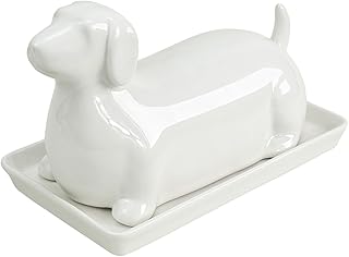 Colias Wing 3D Dachshund Shaped Ceramic Butter Dish with Lid Butter Keeper Butter Plate Tray for Kitchen Countertop Dachshund Pattern Butter Crock Keeper Saver - Buy now