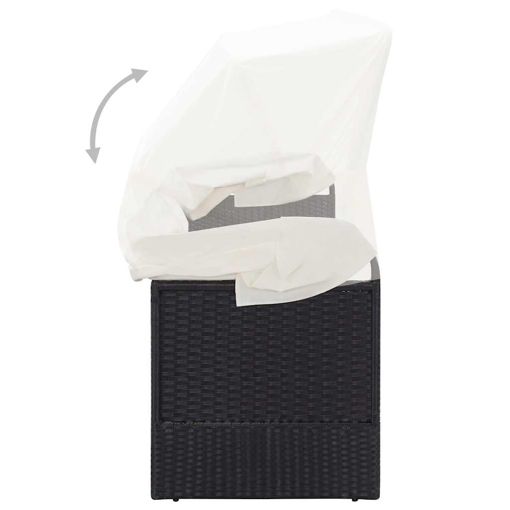 Divano da giardino in rattan sintetico con tettuccio parasole, nero, con telaio in acciaio verniciato a polvere, cuscino spesso rimovibile e tettuccio pieghevole, per giardino, terrazza, piscina
