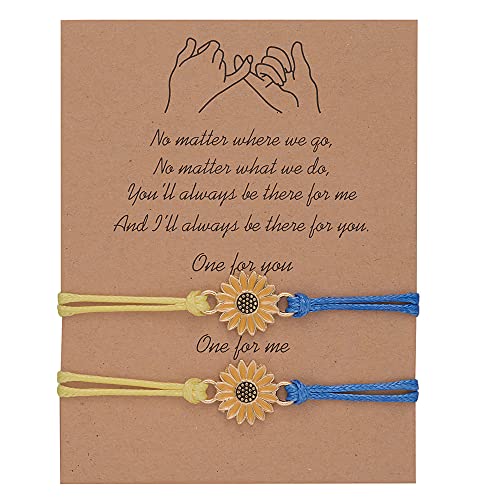 WEIWUXIAN Pulsera Girasol Moda, 2 Piezas Pulsera Amor y Amistad, Pulsera Playa Amistad Verano, Pareja Pulsera Ajustable, Pulsera Girasol, con Tarjeta de Mensaje, para Mujeres y Niñas (Azul+Amarillo) Cover
