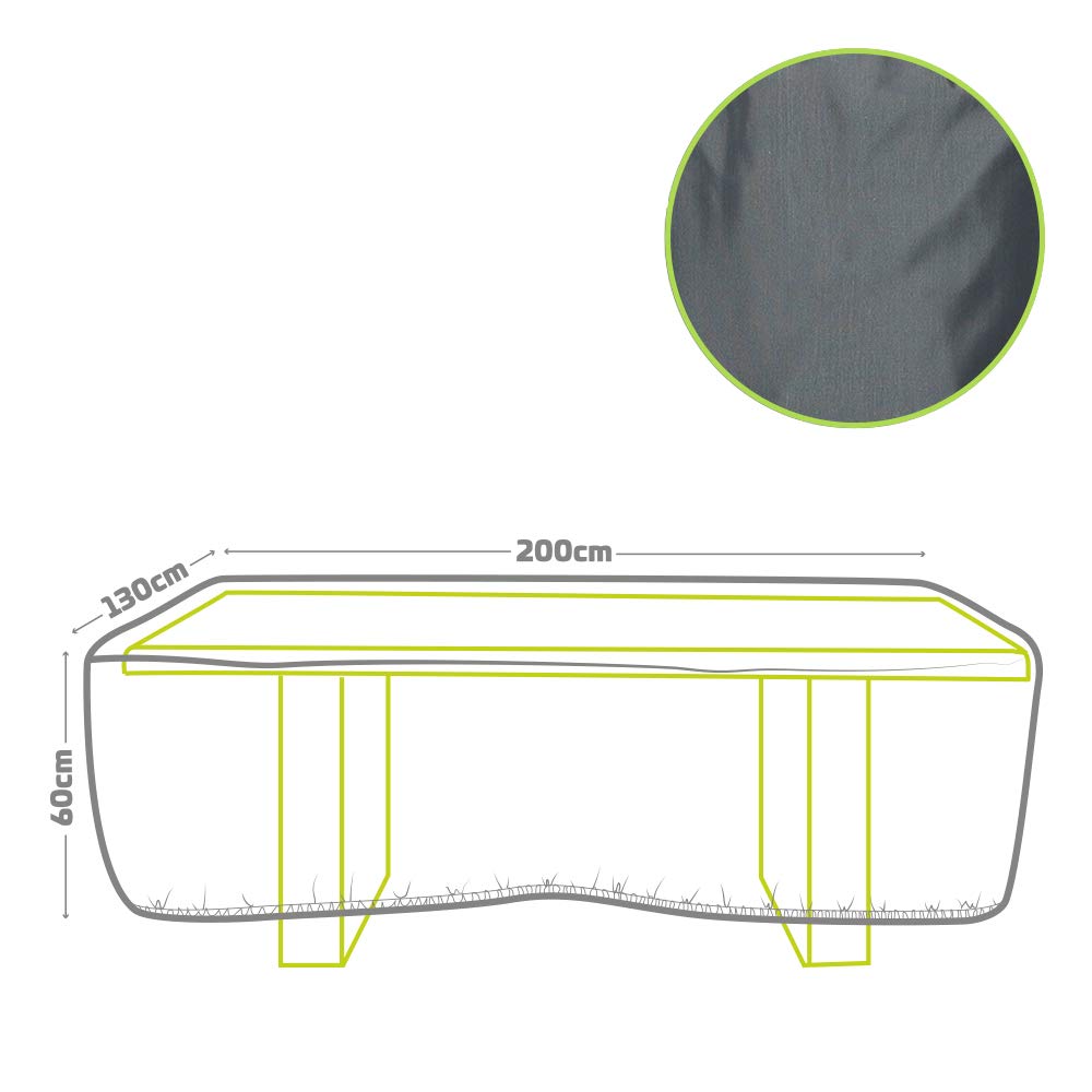 AKTIVE Housse de Table de Jardin 200x130x60 cm Rectangulaire Imperméable Polyester Protection Contre la Poussière et la Pluie