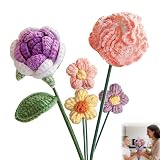 UZYXC 5 Fiori all'Uncinetto con Garofani e Rose - Bouquet Artificiale Fatto a Mano per Mamma, Insegnante - Regalo Festa della Mamma, San Valentino