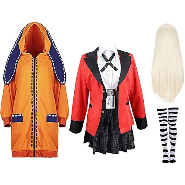 Kakegurui Yomozuki Runa Cosplay kostuum Anime Japans schooluniform outfit jurk complete set Yomozuki Runa mantel pruik voor Halloween party